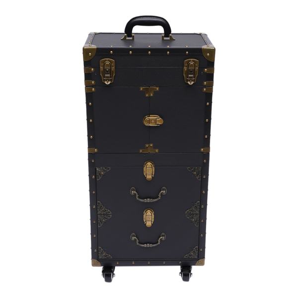 Rolling Lockable Makeup Train Case Hairdressing Trolley Stylist Beauty Salon Cosmetic Luggage Travel Organizer Tool Box with Hair Dryer Holder
