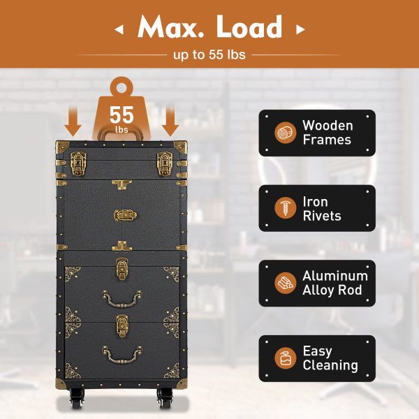 Rolling Lockable Makeup Train Case Hairdressing Trolley Stylist Beauty Salon Cosmetic Luggage Travel Organizer Tool Box with Hair Dryer Holder