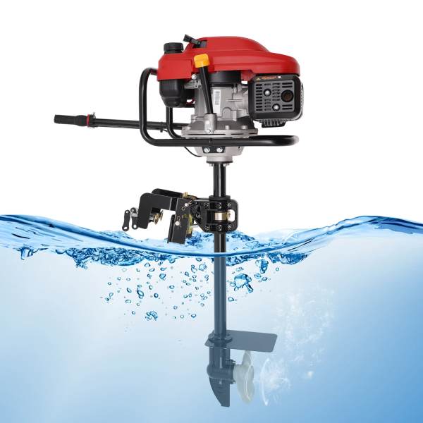 HangKai 4-Stroke 3.5kw 3600rpm Outboard Motor, Boat Engine Air-cooled 200cc Red and Black