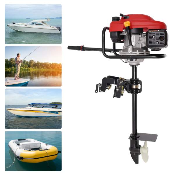 HangKai 4-Stroke 3.5kw 3600rpm Outboard Motor, Boat Engine Air-cooled 200cc Red and Black