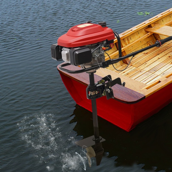 HangKai 4-Stroke 3.5kw 3600rpm Outboard Motor, Boat Engine Air-cooled 200cc Red and Black