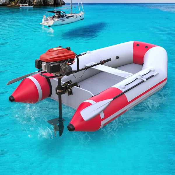 HangKai 4-Stroke 3.5kw 3600rpm Outboard Motor, Boat Engine Air-cooled 200cc Red and Black