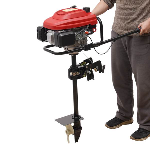 HangKai 4-Stroke 3.5kw 3600rpm Outboard Motor, Boat Engine Air-cooled 200cc Red and Black