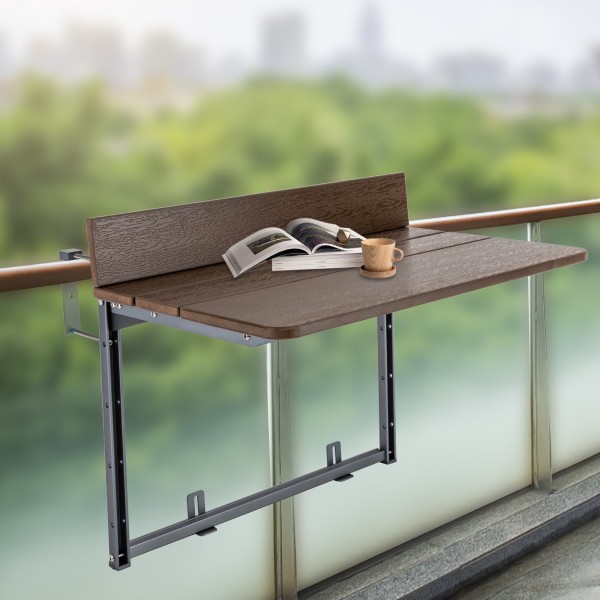 Balcony Table for Railings, Balcony Railing Hanging Table Folding Balcony Table Hanging Adjustable Deck Table for Patio, Garden (Brown, 80*37cm)