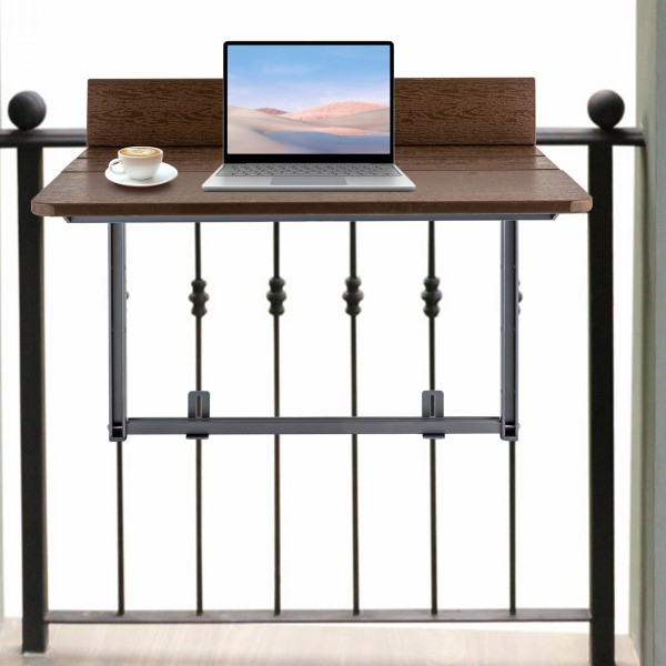 Balcony Table for Railings, Balcony Railing Hanging Table Folding Balcony Table Hanging Adjustable Deck Table for Patio, Garden (Brown, 80*37cm)