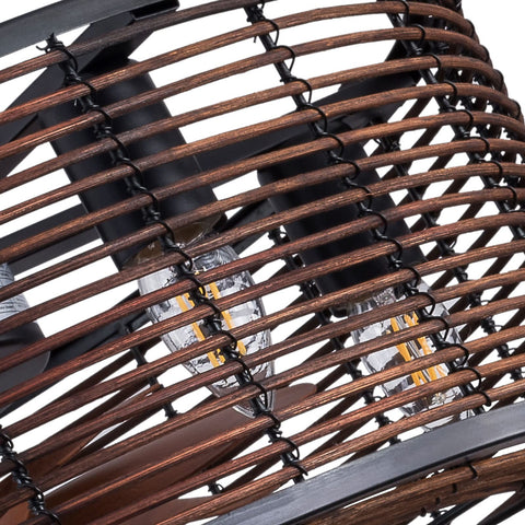 18" Wicker Rattan Caged Ceiling Fan with Lights Remote Control Brown Farmhouse Ceiling Fan