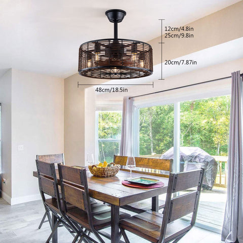 18" Wicker Rattan Caged Ceiling Fan with Lights Remote Control
