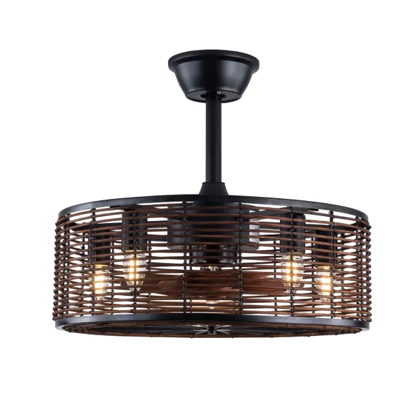 18" Wicker Rattan Caged Ceiling Fan with Lights Remote Control Brown Farmhouse Ceiling Fan 18" Wicker Rattan Caged Ceiling Fan with Lights Remote Control Brown Farmhouse Ceiling Fan