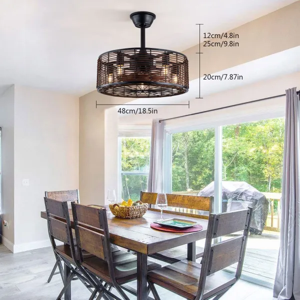 18" Wicker Rattan Caged Ceiling Fan with Lights Remote Control Brown Farmhouse Ceiling Fan 18" Wicker Rattan Caged Ceiling Fan with Lights Remote Control Brown Farmhouse Ceiling Fan