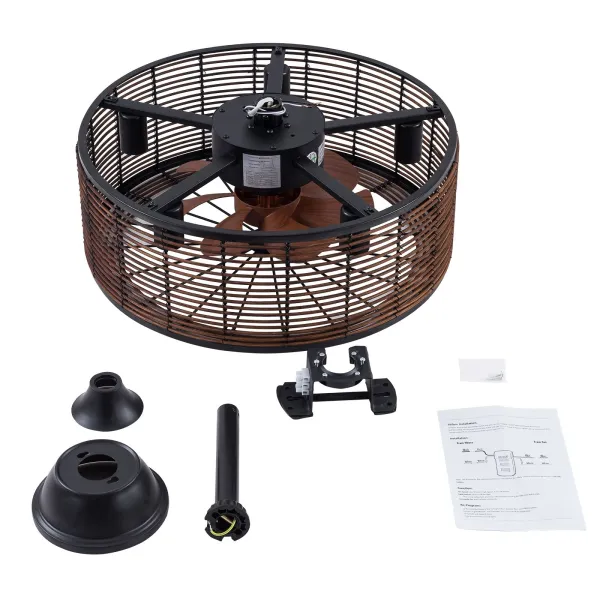 18" Wicker Rattan Caged Ceiling Fan with Lights Remote Control Brown Farmhouse Ceiling Fan 18" Wicker Rattan Caged Ceiling Fan with Lights Remote Control Brown Farmhouse Ceiling Fan
